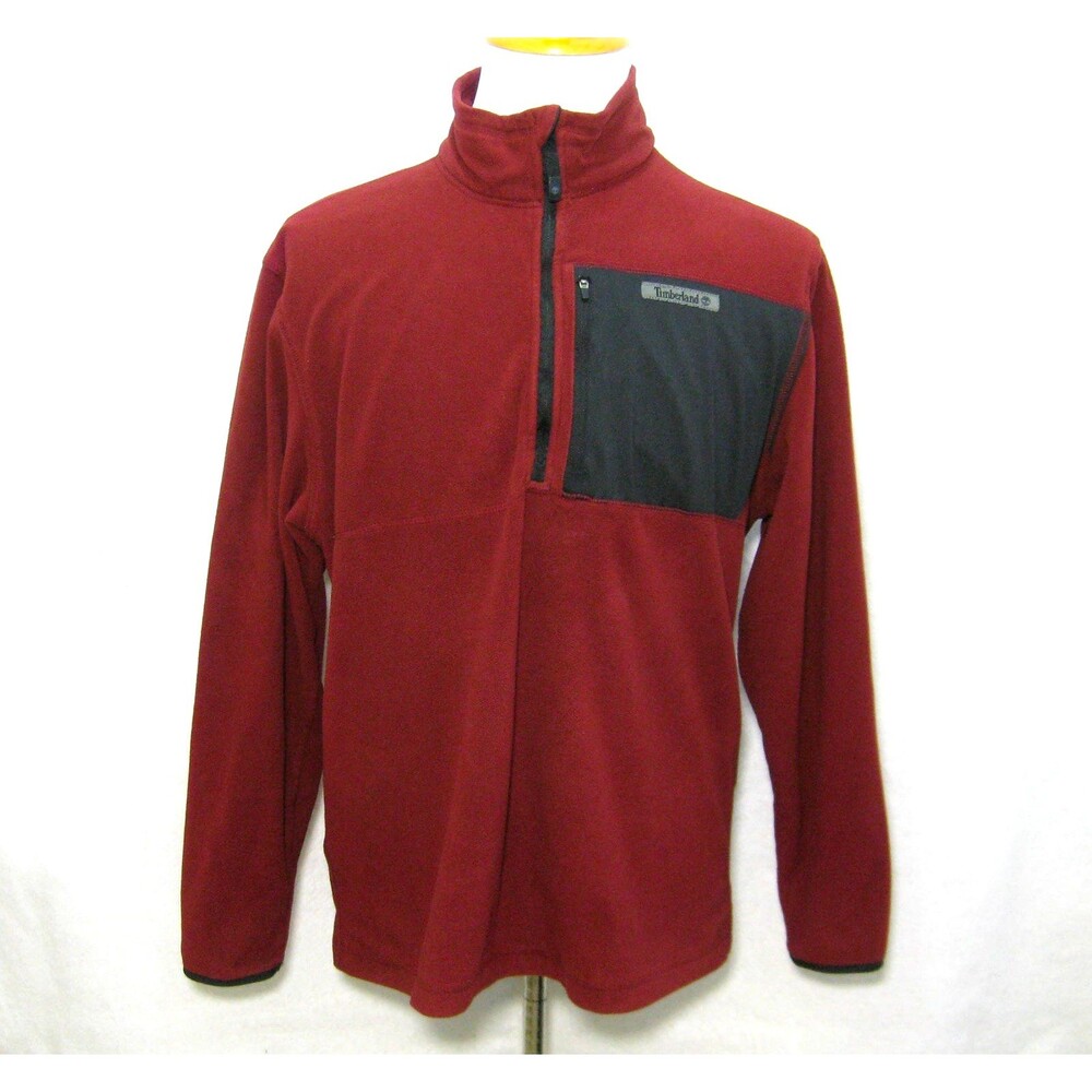 Timberland Sweatshirt Mens Large Red Fleece Long Sleeve 1/2 Zip Shirt Pocket Top